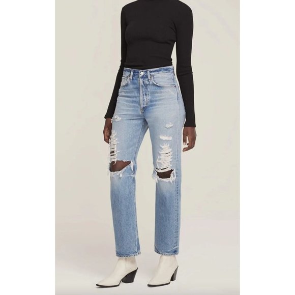 Agolde 90's Mid Rise Loose Fit Destroyed Jeans in Major Size 28
